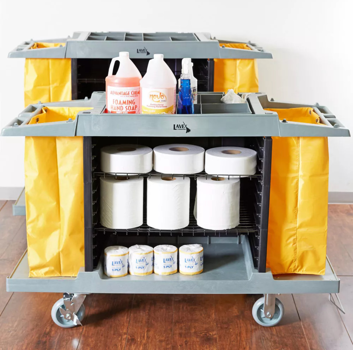 Housekeeping 3 Shelf Cleaning Mop Linen Utilty Cart Hotel Janitor Commercial