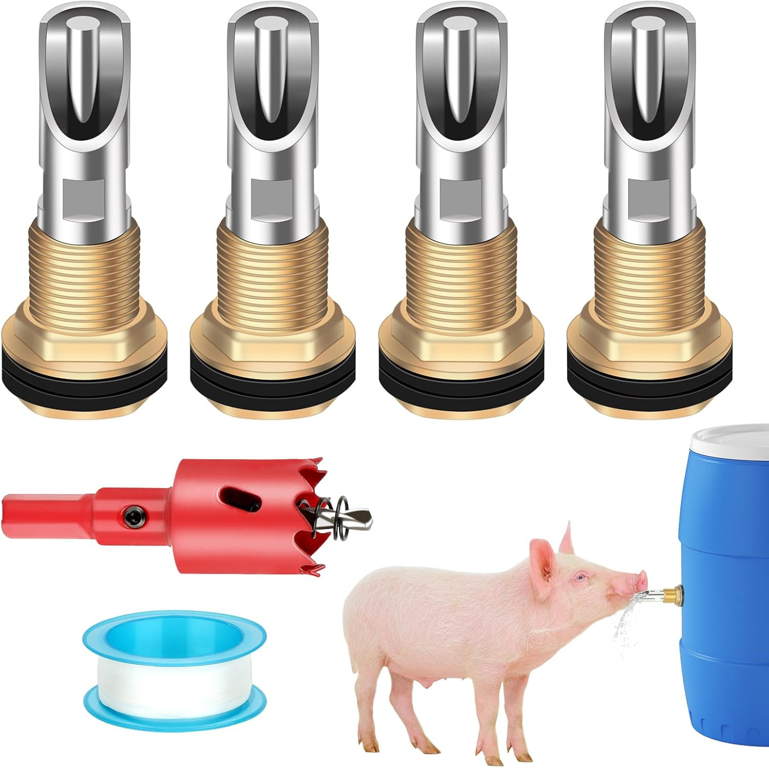4 Pack Pig Waterer Nipples, Stainless Steel Hog Waterer Kit | 4 Pack Pig Nipple