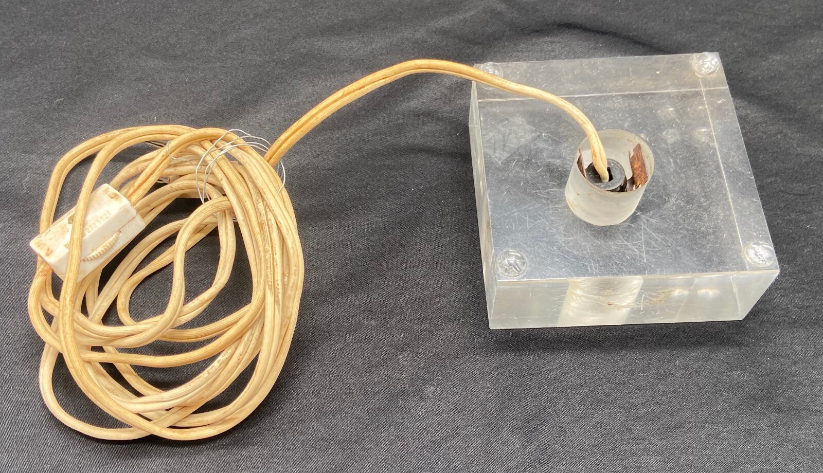 Vintage table-lamp base with clear Plexiglas block, cord, plus, switch