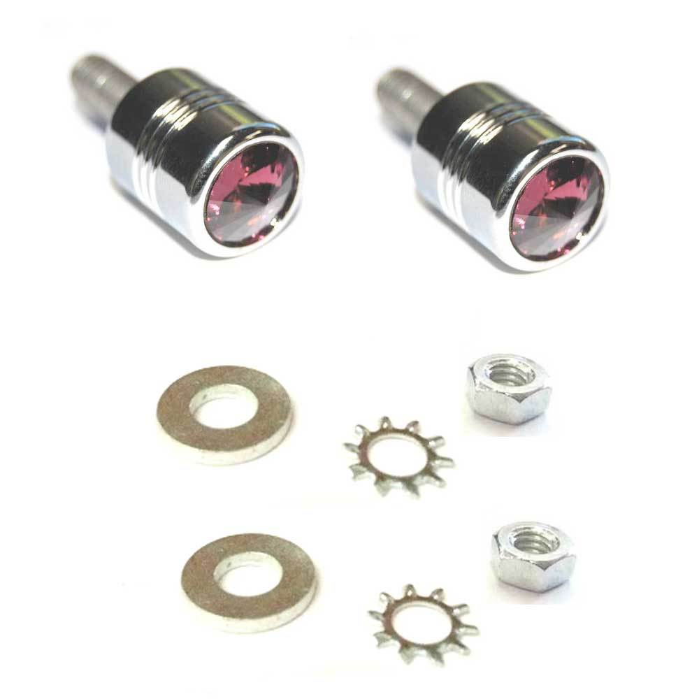 2 Chrome Billet & Purple Crystal License Plate Frame Fasteners Fits Motorcycles