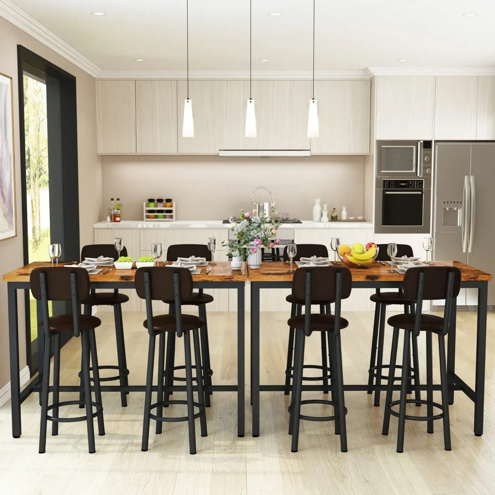 5Pcs Dining Table Set Imitation Marble Table With 4 PU Upholstered Stool & Chair