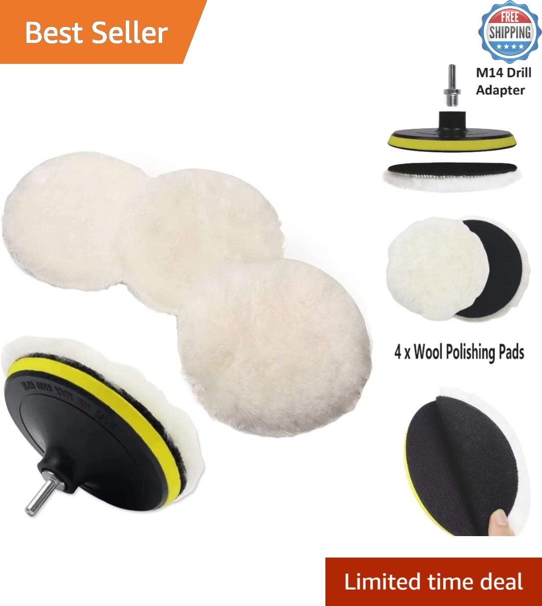 Durable 6-Inch Wool Polishing Buffing Pads with M14 Drill Adapter Included