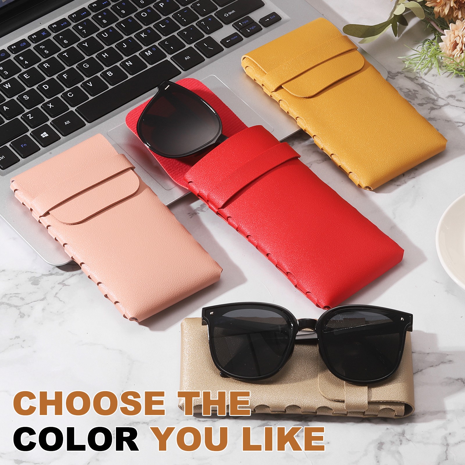 2Pcs Soft Glasses Case Leather Eyeglass Case with Flap Closure Red