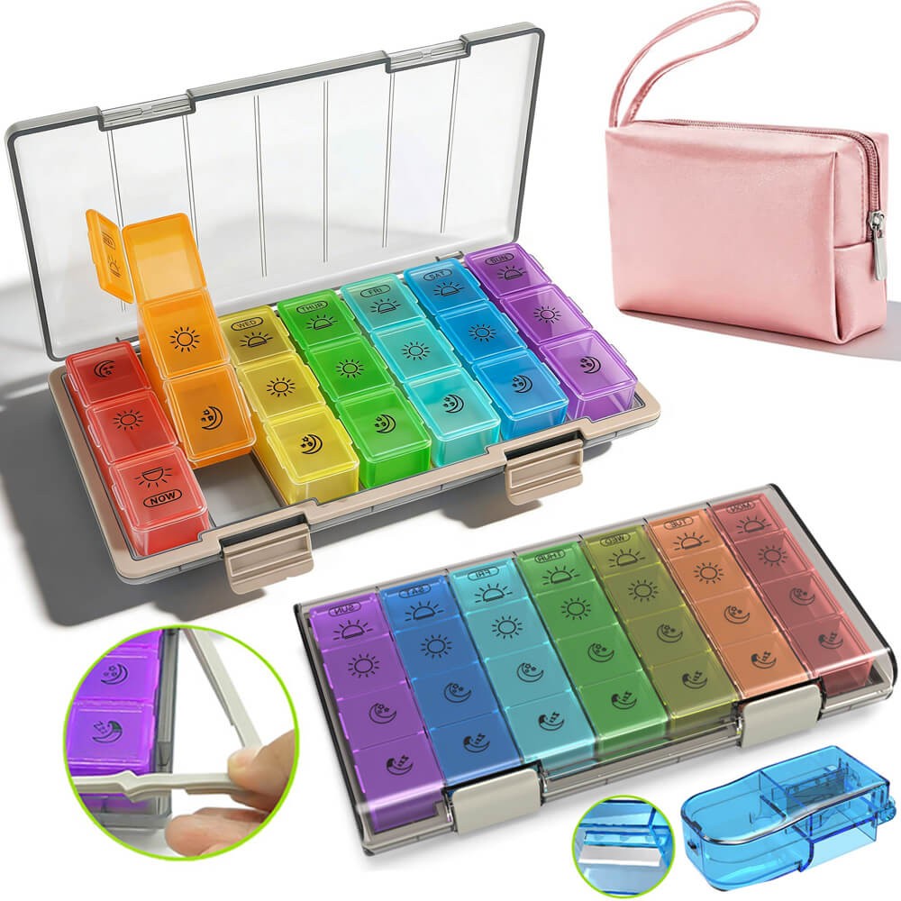 Moisture-Proof Pill Organizer 4 Times a Day 3 Times a Day  Pill Box w/Cutter Bag