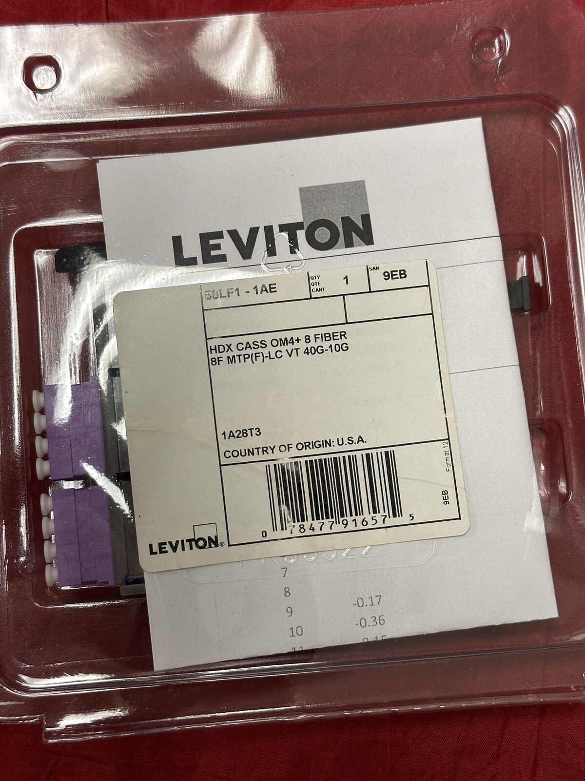 LEVITON FIBER HDX CASSETTE CASS 8F OM4+ OM5 MTP-LC 40G-10G  58LF1-1AE