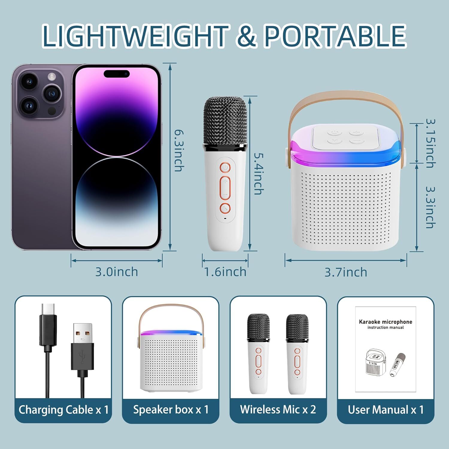 Mini Kids Karaoke Machine Portable Bluetooth Speaker with 2 Wireless Microphone