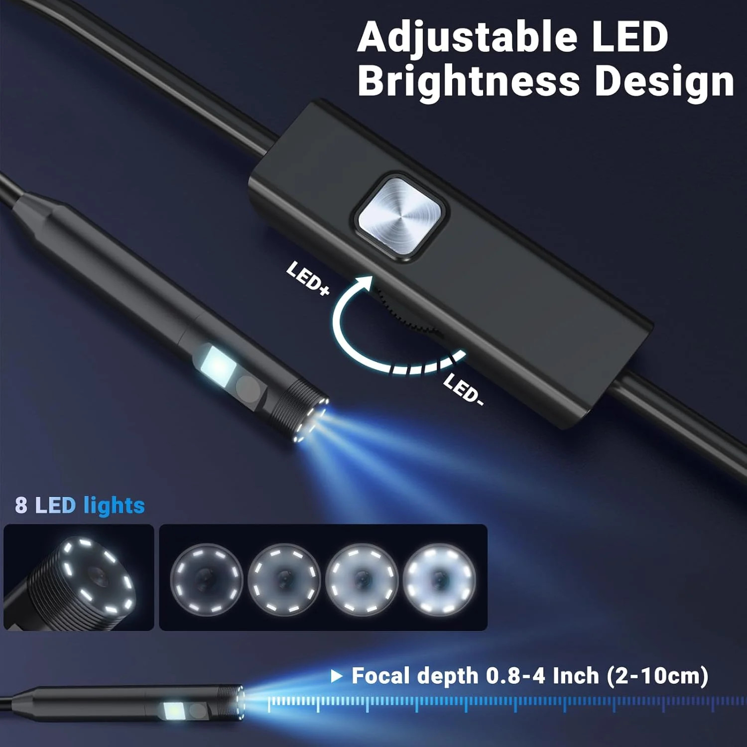 Preciva Endoscope Camera with Dual Lenses, 1920P HD Borescope Camera with 8 Adju