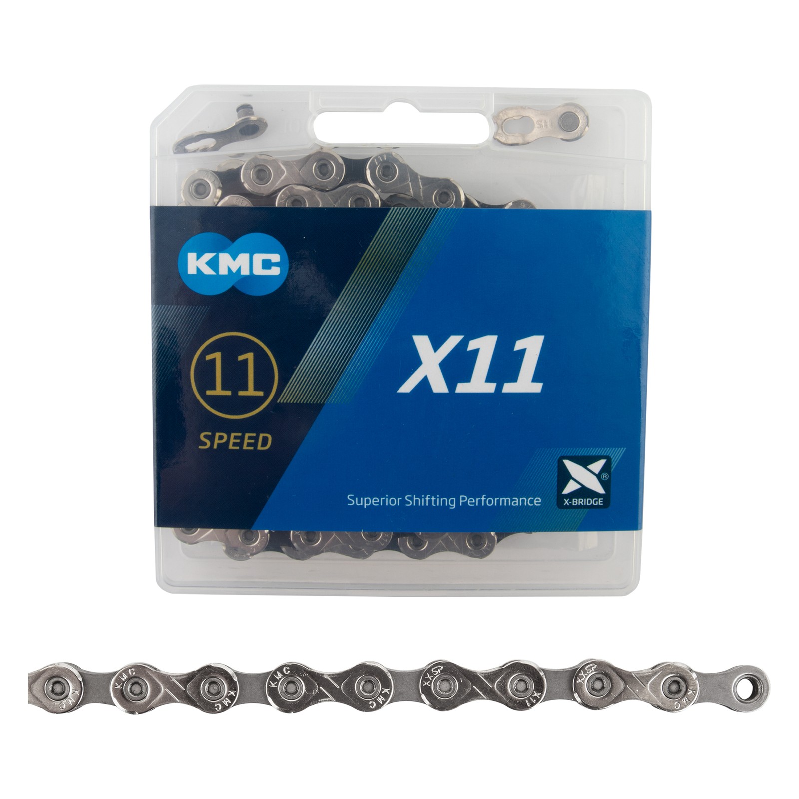 KMC X11 Chain – 11-Speed, 118 Links, Silver/Black, Durable & Smooth Shifting