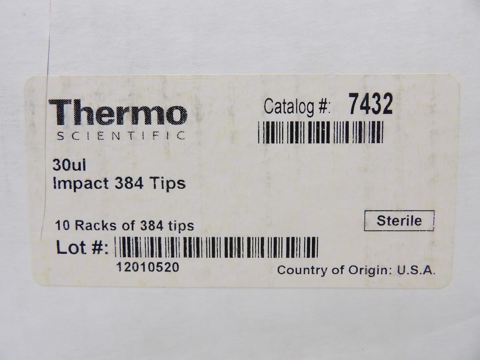 Thermo Scientific 7432 30ul Impact 384 Tips 10 Racks of 384 Tips Sterile
