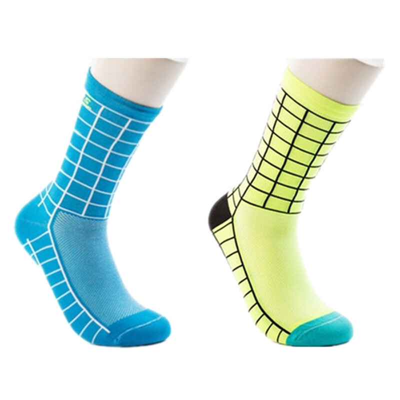 2 Pairs Cycling Socks Pro Road Bicycle Riding Bike Sport Ankle Socks Blue Yellow