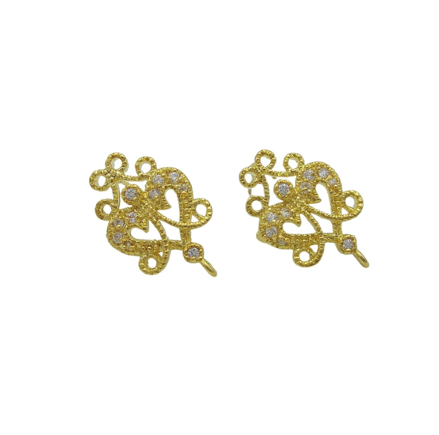 2- Victorian Style Stud Earrings CZ Cubic Zirconia Filigree Post Earrings Jewelr