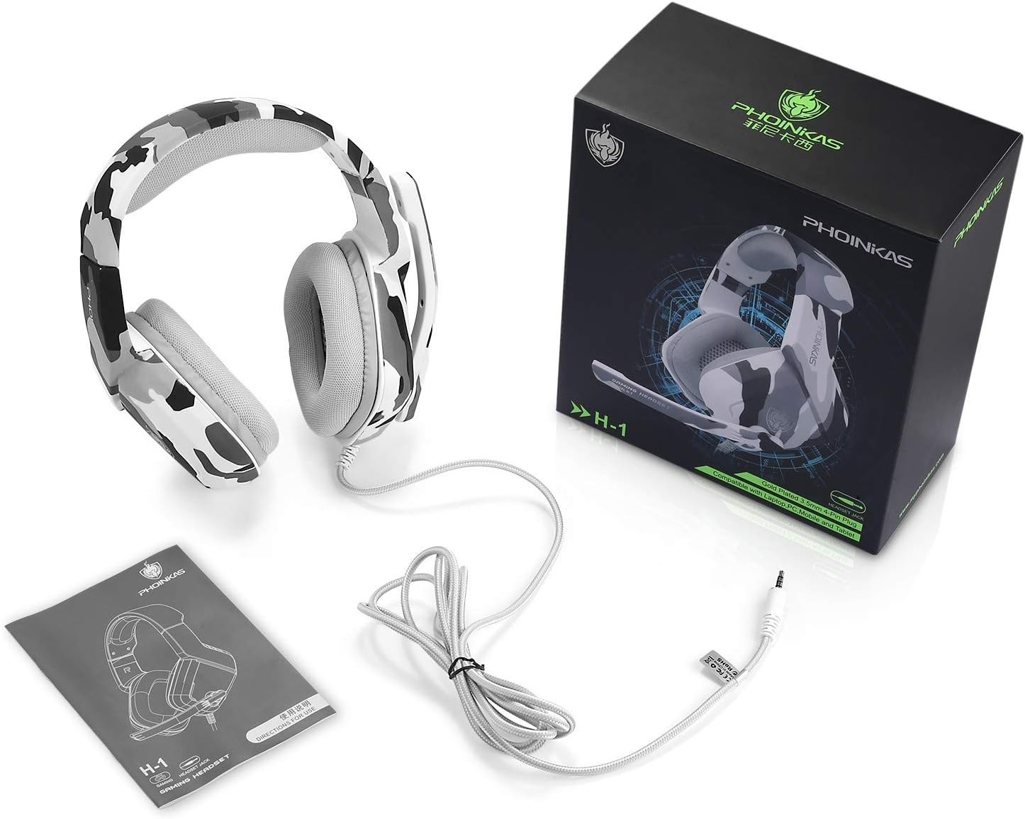 Phoinkas H-1 Gaming Headset Grey Camo  Lightweight 3.5 mm Ps4/Xbox1/PC(new)