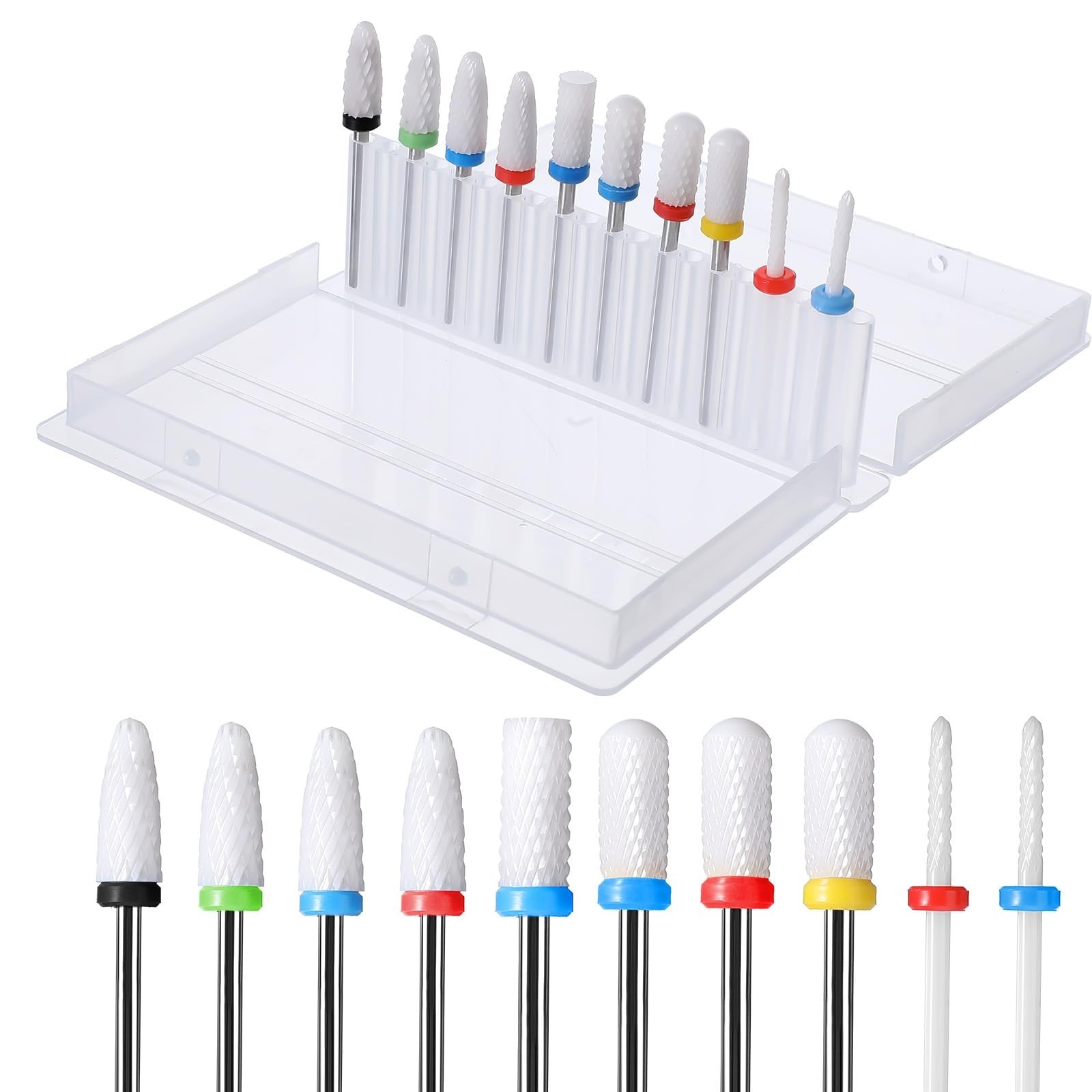 10Pcs Ceramic Nail Drill Bits, 3/32 Professional Acrylic File Drill Bit Set, ...