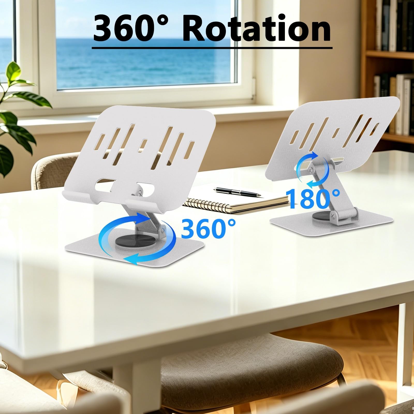 TAPMEI Larger Tablet Stand for iPad, 360° Rotation Adjustable silvery
