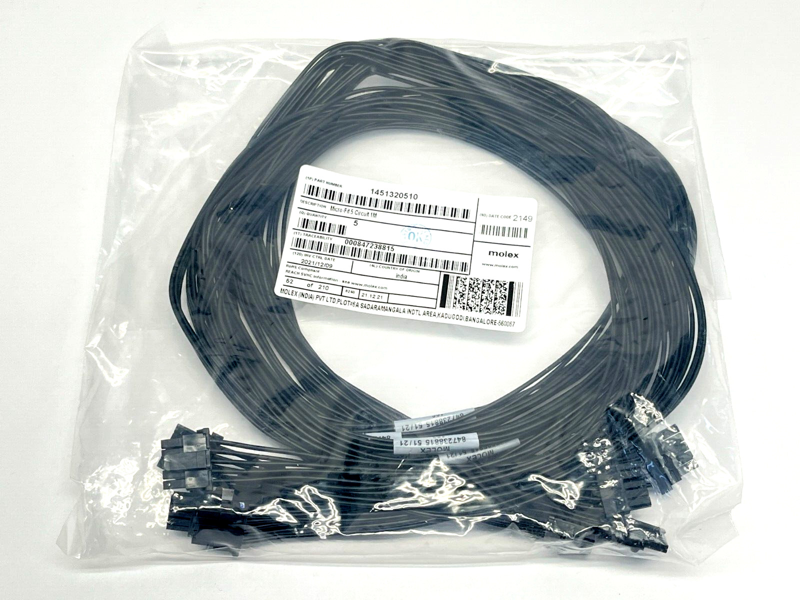 Molex 1451320510 5 Position Cable Rectangular Socket - Socket 3.28' 5QTY