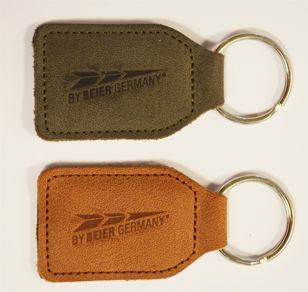 Domed 60x40mm Cowhide Leather Keyring, Embossed, Key Ring