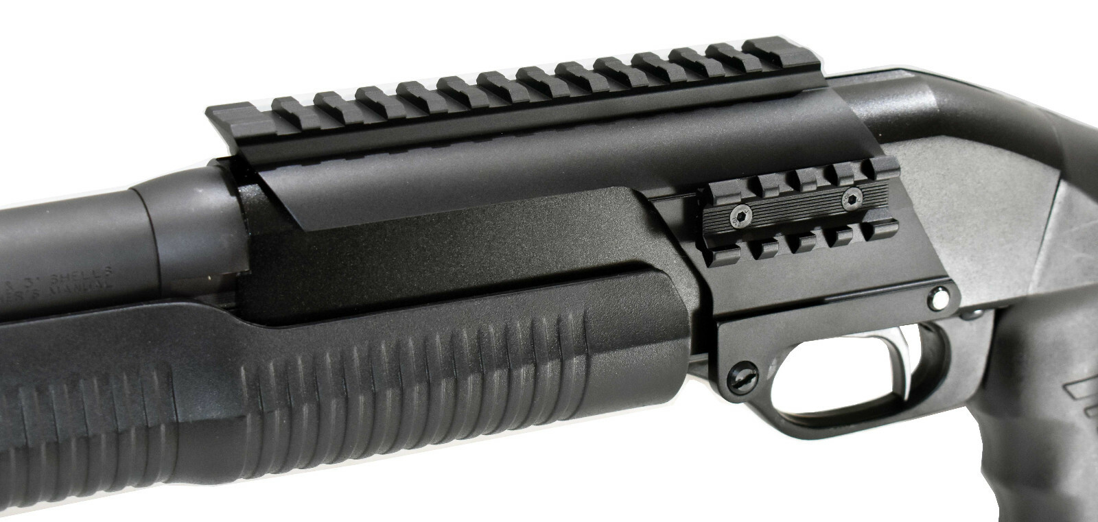 Trinity saddle mount with 2 rails for Savage Stevens 320 12 gauge pump.