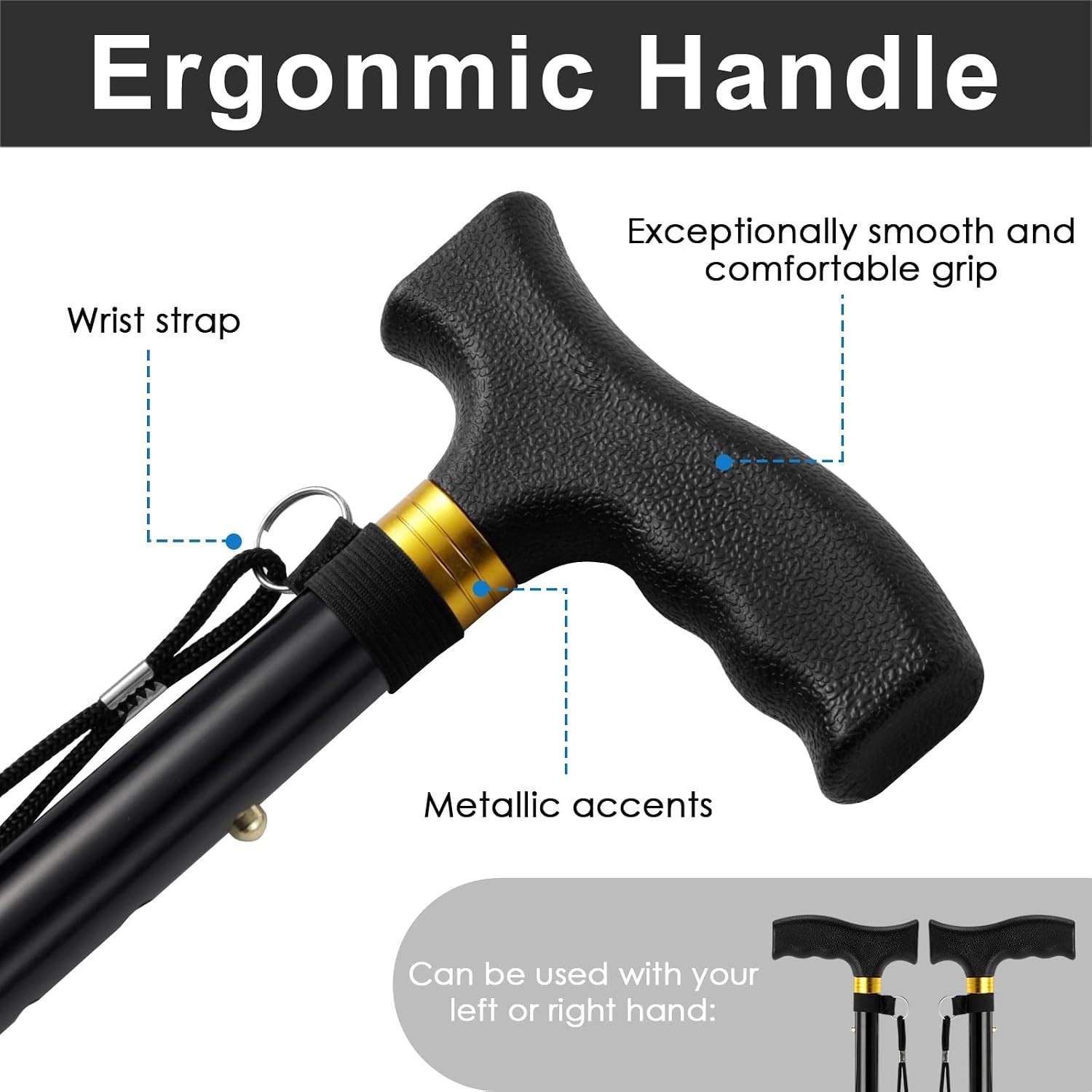 Folding Cane, 5-Level Adjustable Height Walking, Lightweight Collapsible
