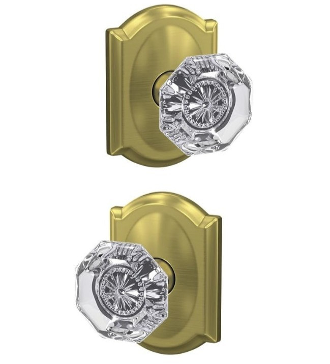 Schlage Alexandria Non-Turning Glass Knob with Camelot Trim, FC172 ALX 608 CAM