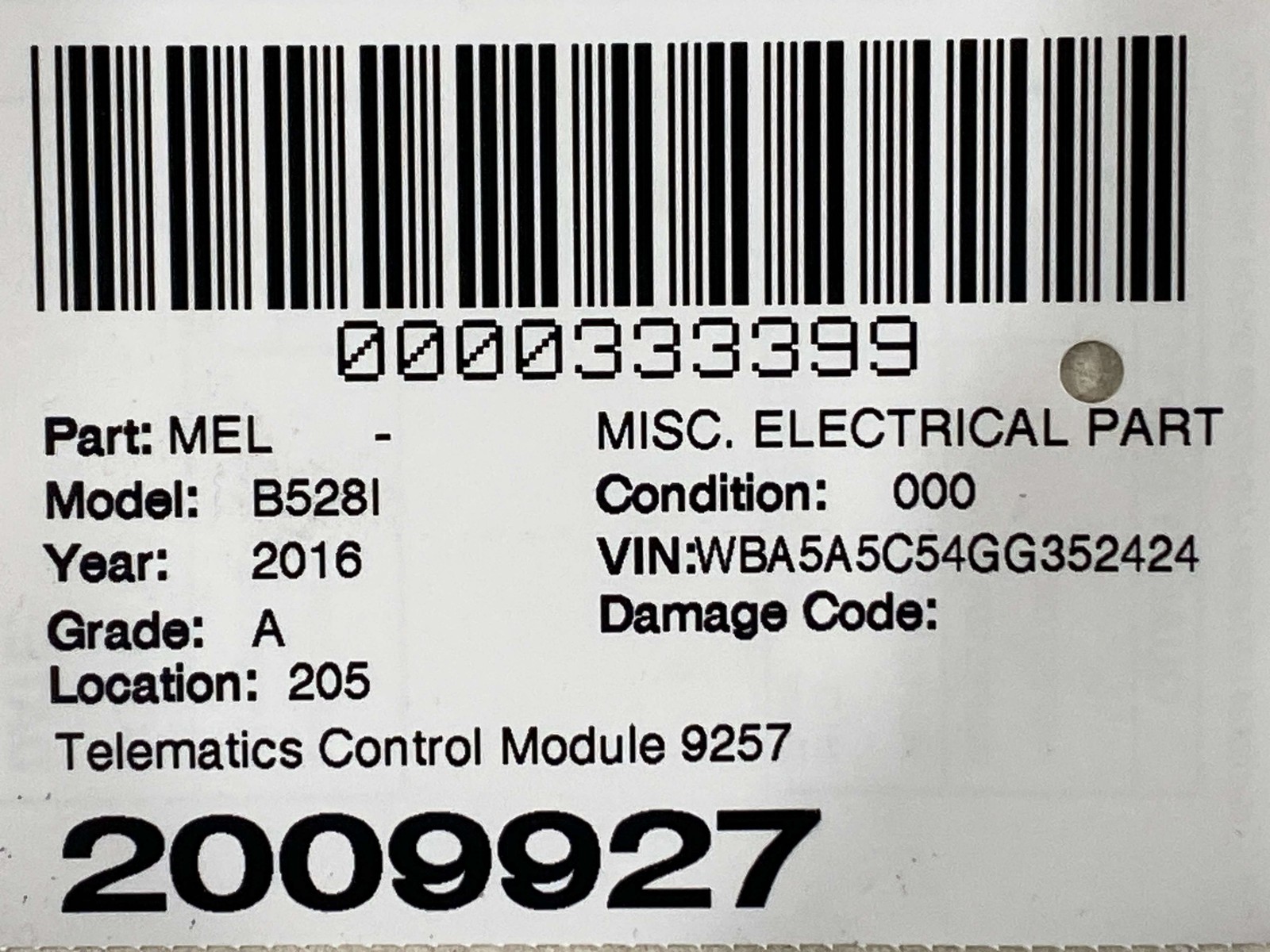 2011 - 2016 BMW 528I Telematics Communication Control Module w Bracket OEM