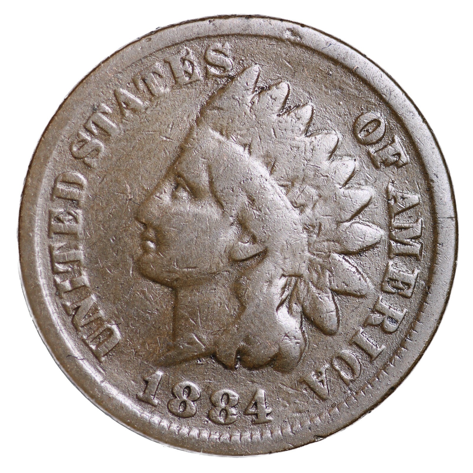 1884 Indian Head Cent Good - Very Good Average Circulated Condition Bronze Penny