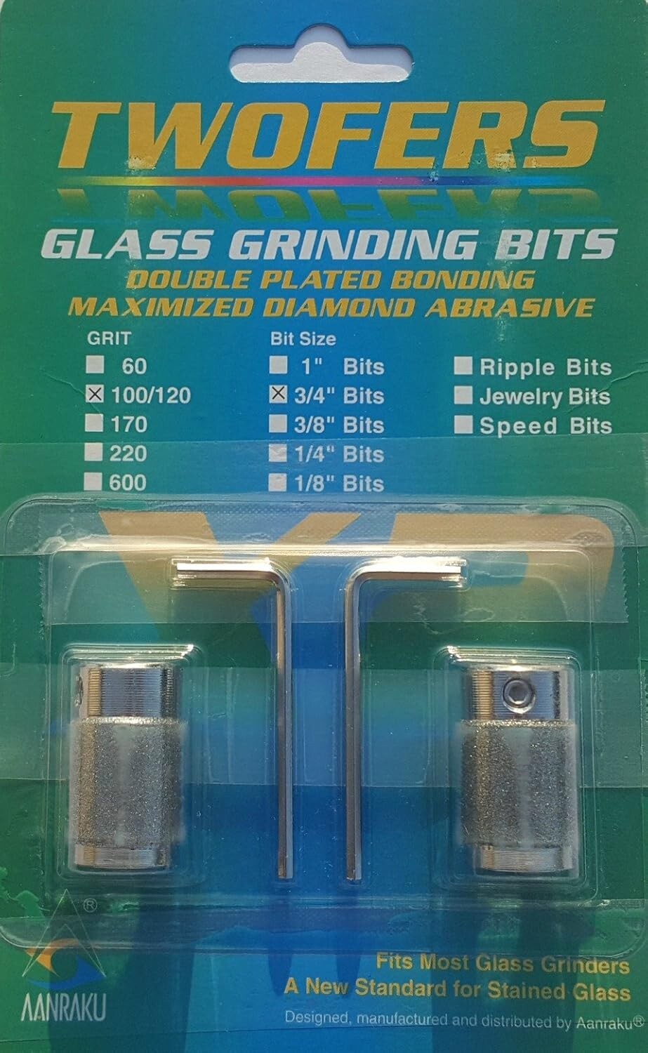 3/4" Aanraku Twofers 2 bit set - Stained Glass Grinder Bits 100/120 Regular Grit