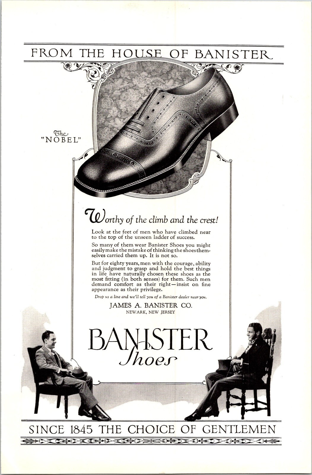 PRINT AD 1925 James A. Banister Men's Shoes Nobel 6.75 x 10