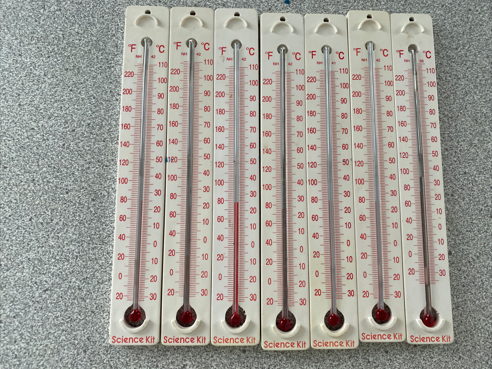 Lot of 7 GUC Plastic School Science Kit Thermometers w/ Fahrenheit & Celcius