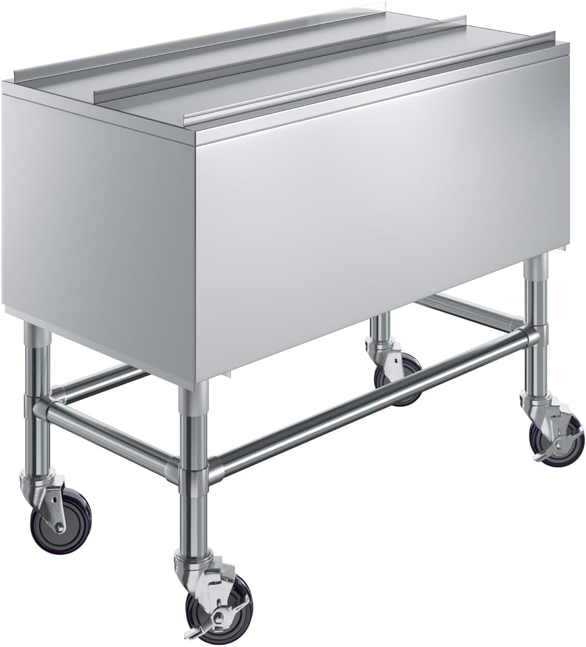 36" Mobile Ice Bin w/ Sliding Lid – Stainless Steel, Insulated, w/ Bottle Holder