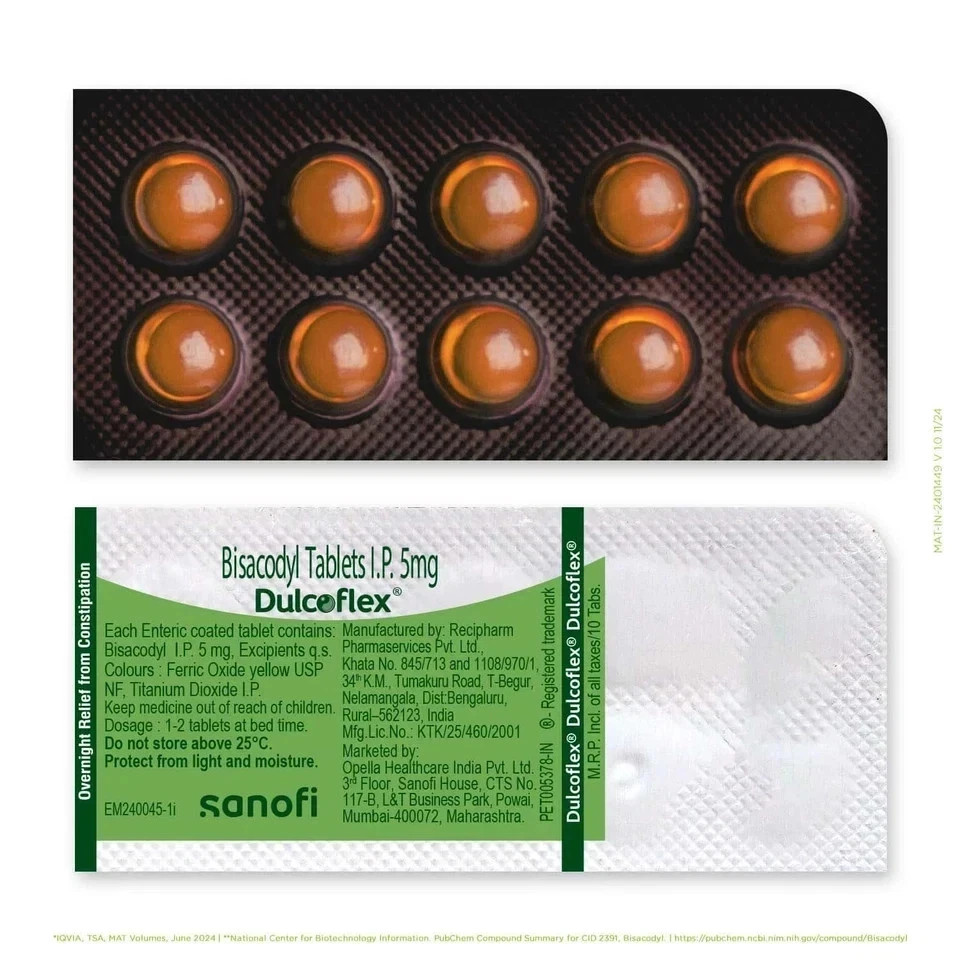 10 x 10 (100 Tablets) DULCOFLEX TWELVE PLUS 5MG GASTRO RESISTANT TABLETS W/O BOX