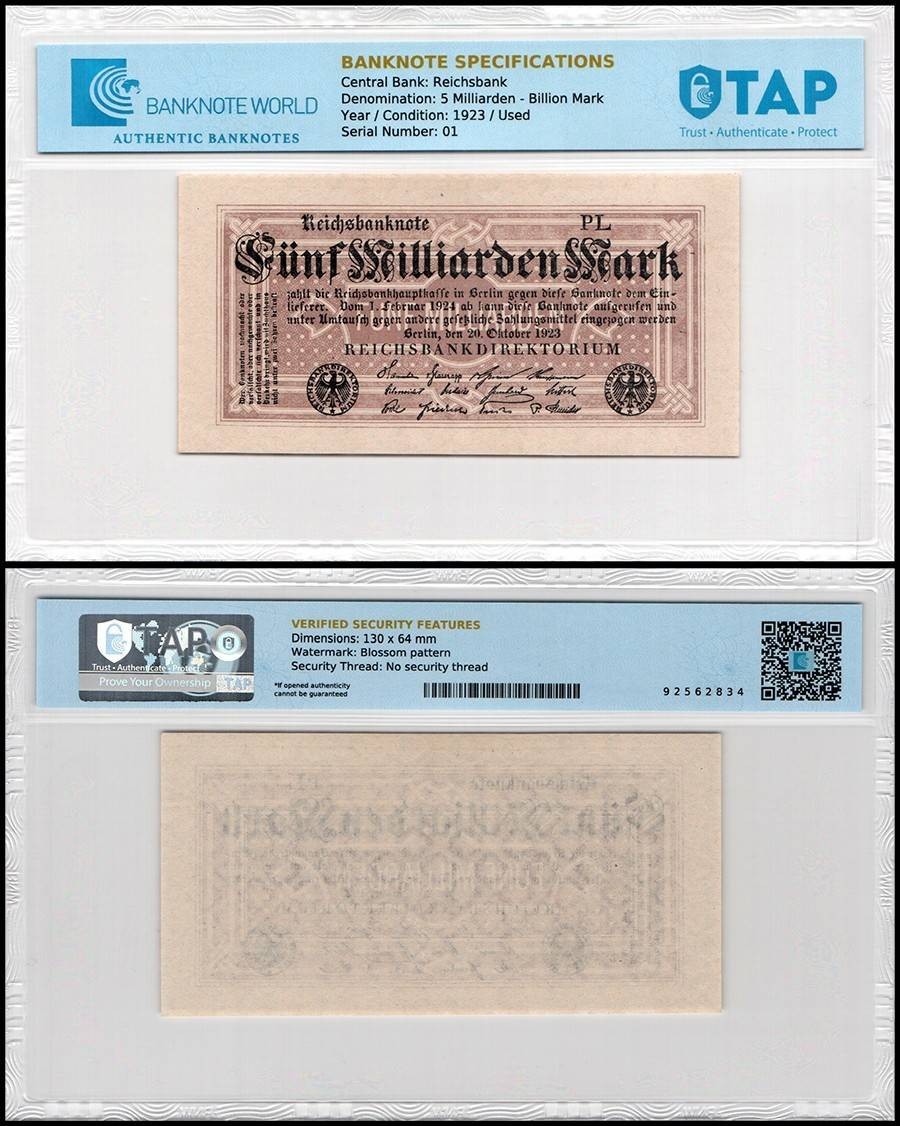 Germany 5 Milliarden - Billion Mark, 1923, P-123b.1, Used, TAP Authenticated