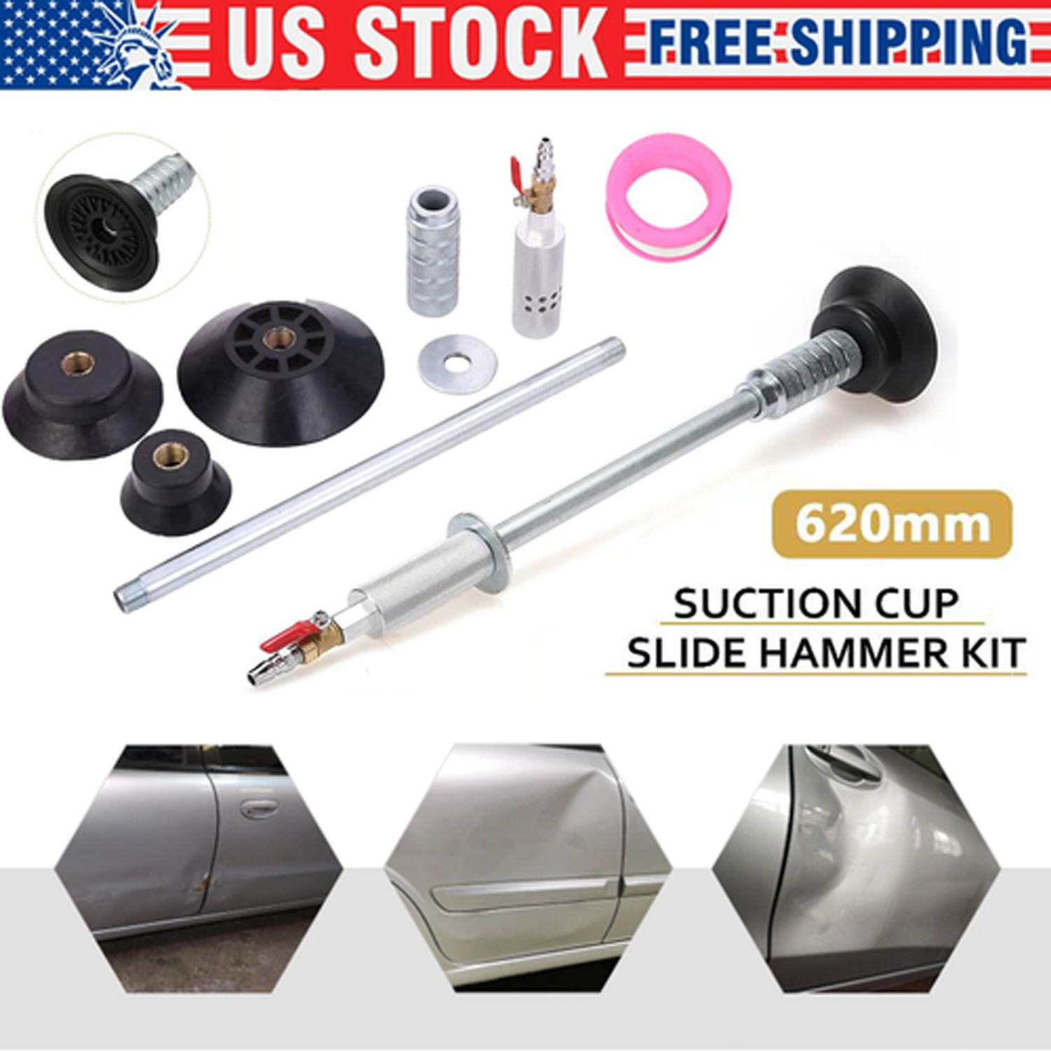 Air Pneumatic Dent Puller Car Auto Body Repair Suction Cup Slide Tool Hammer Kit