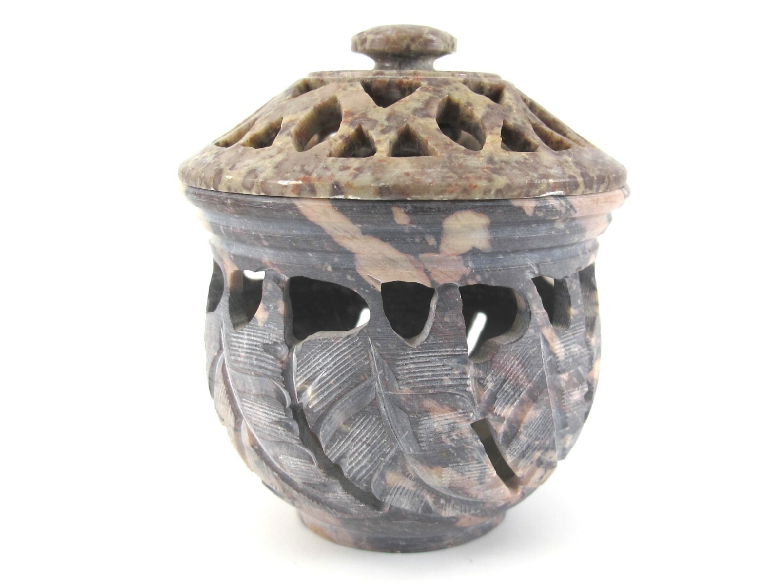Canister with Lid Machine Cut Etched Feathers TRINKET BOX Brown