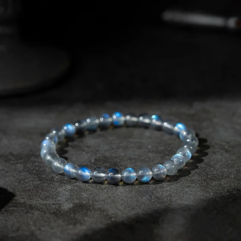 Natural Blue Sheen Labradorite 7mm Beaded Crystal Healing Reiki Simple Bracelet