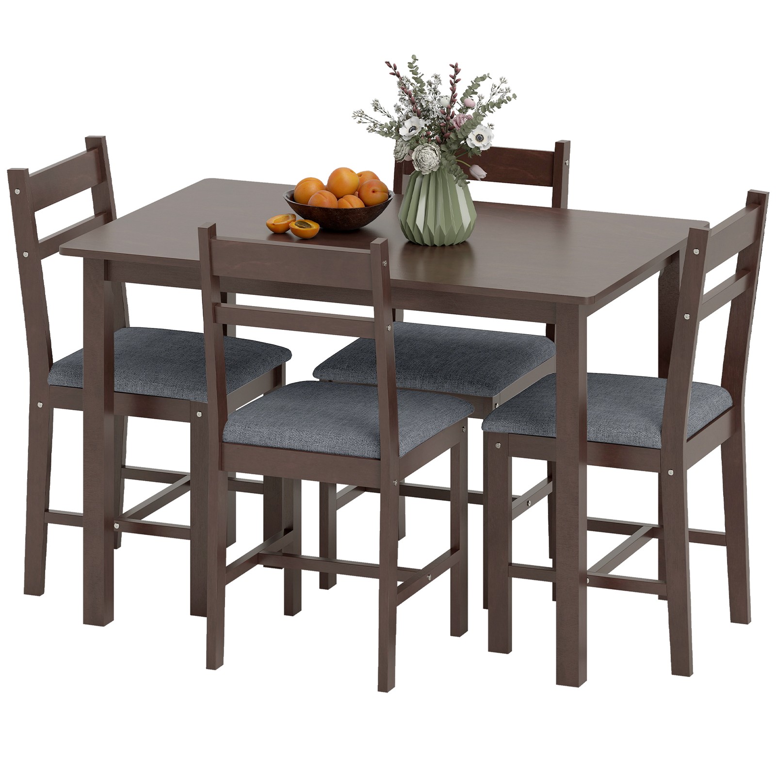 5-Piece Dining Table Set for 4, Kitchen Table and Chairs, Walnut