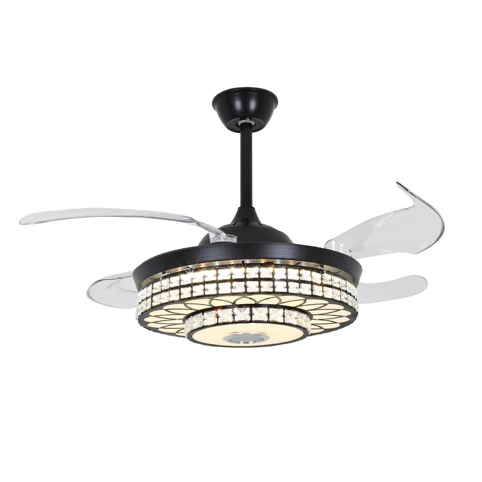 42" Crystal Ceiling Fan Light Bluetooth Speaker 7Color Change Ceiling Chandelier