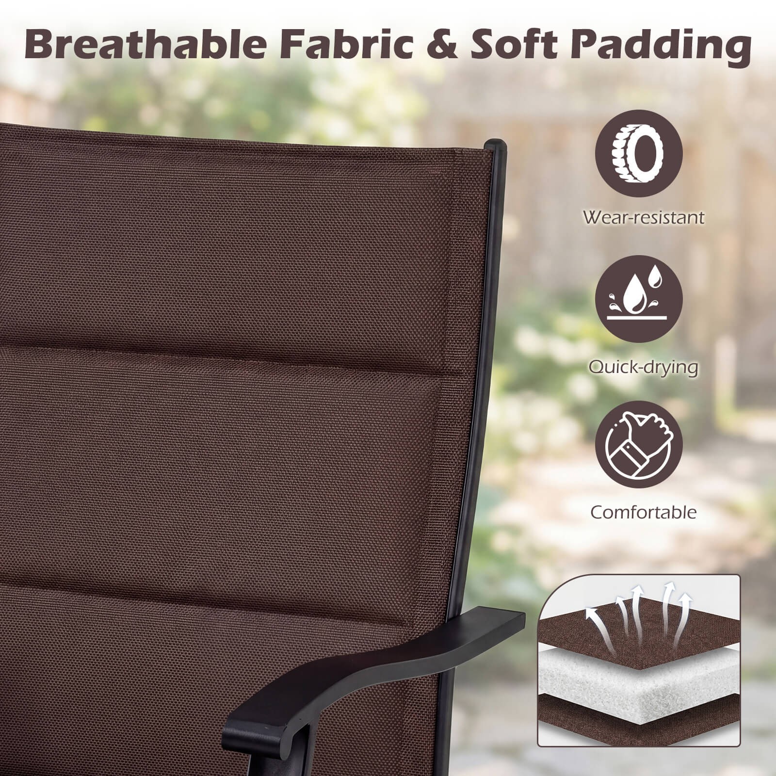 Padded Patio Swivel Chairs Set of 2, Ergonomic Outdoor Dining Chairs w/High Back