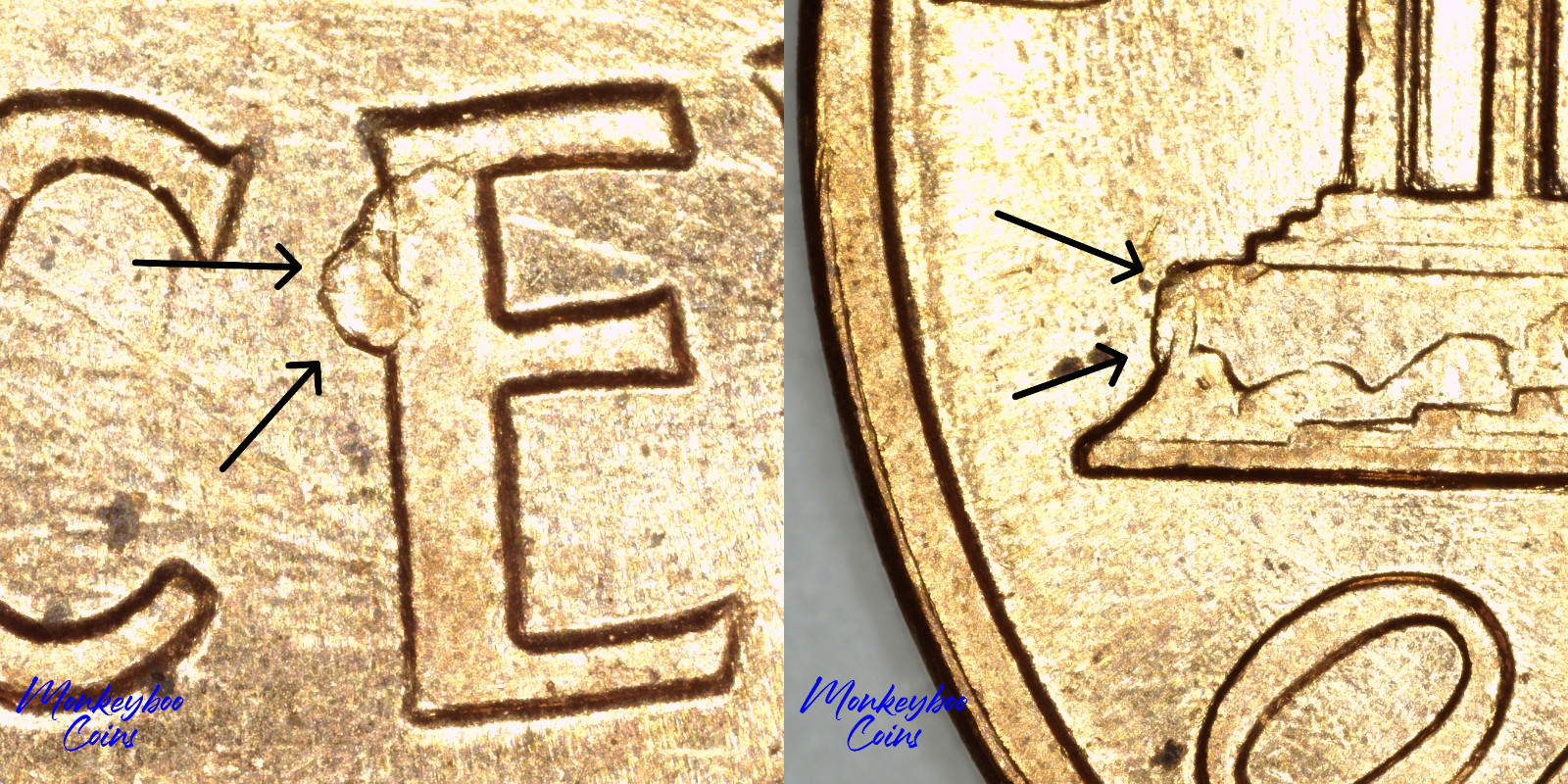 1960 D Lincoln Memorial Cent - Abnormal Reverse Die Chips - Rare Error Coin- BU