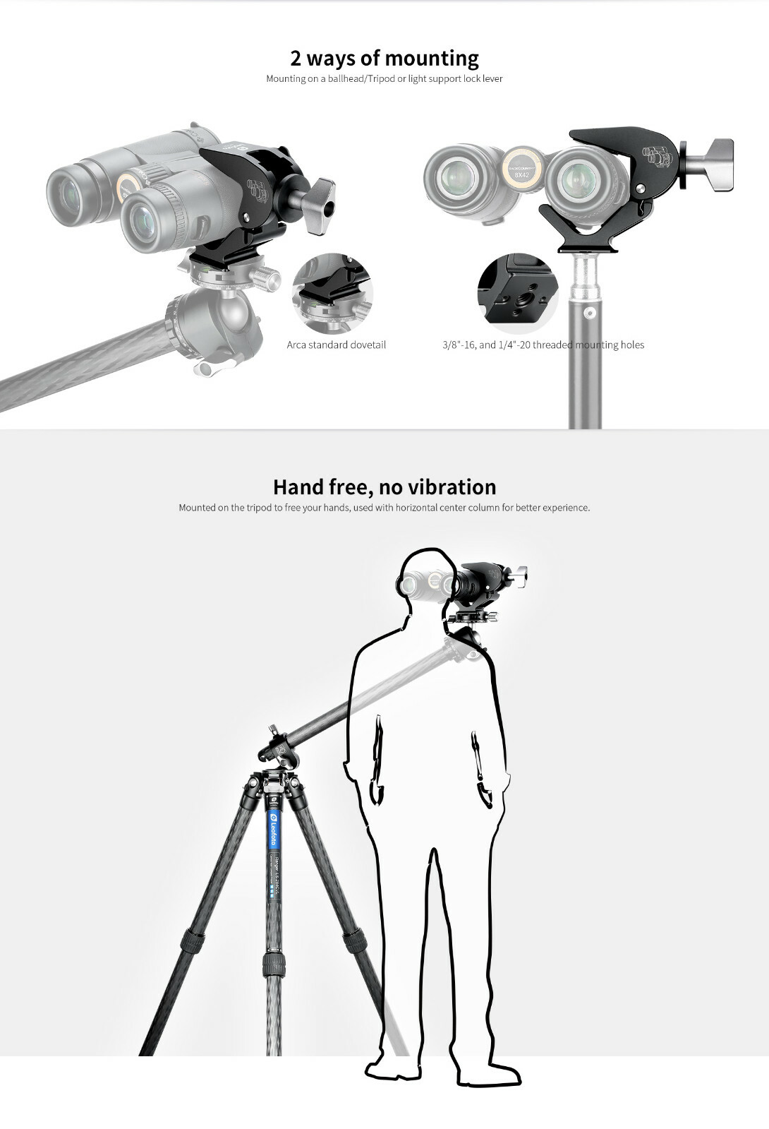 【Leofoto USA】Leofoto BC-02 Binocular Adapter/ARCA Dovetail For Diameter 28-60mm