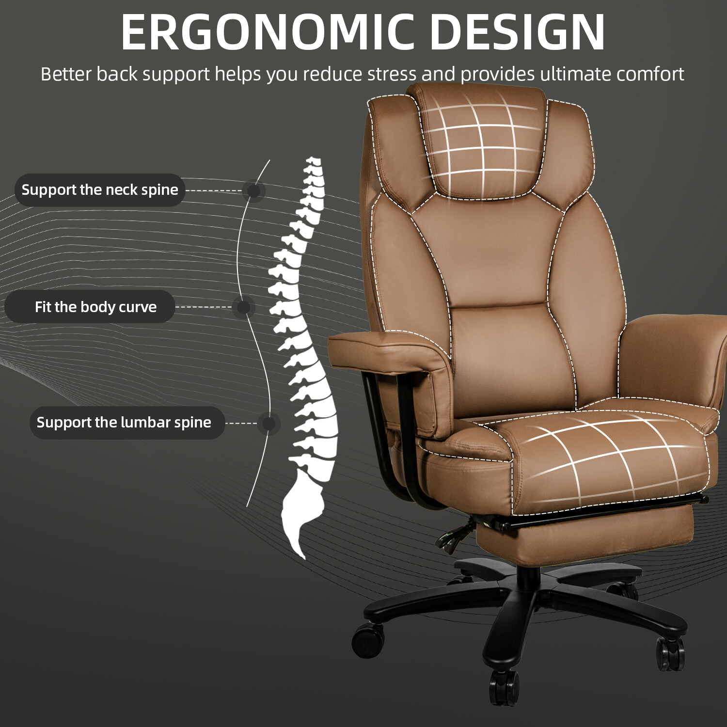 Executive Office Chair Big&Tall Leather Reclining Computer Desk Chair Footrest