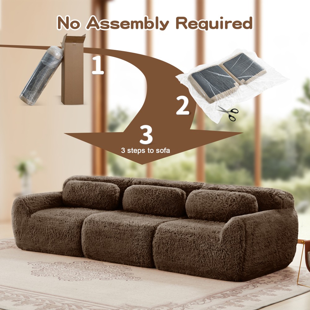 114'' Plush Modular Sectional Sofa w/Ottoman & Pillows - Chocolate