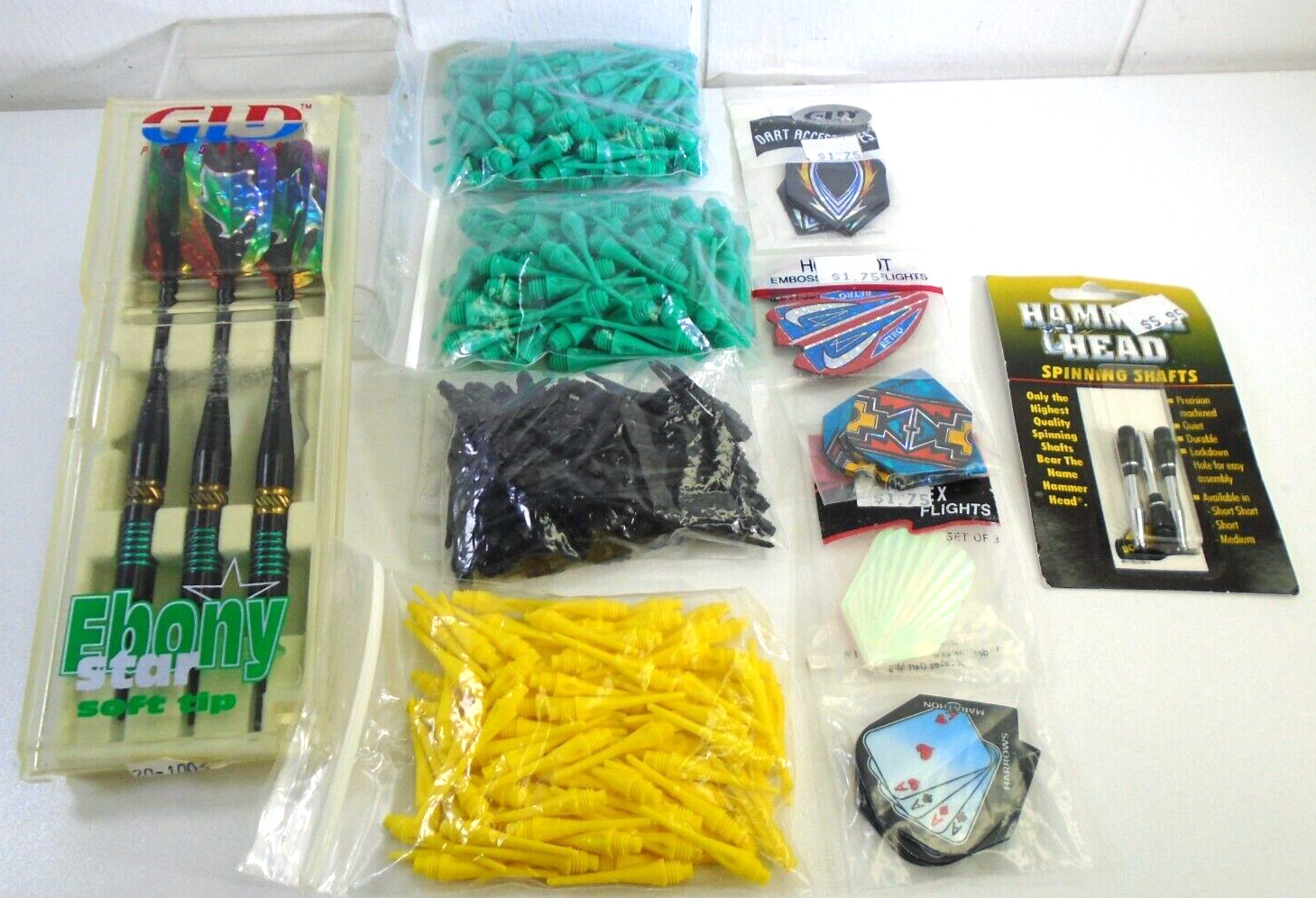 Vtg Ebony Star Soft Tip Dart Set Lot w/ Accessories Prizm Multicolor Ninja Aces