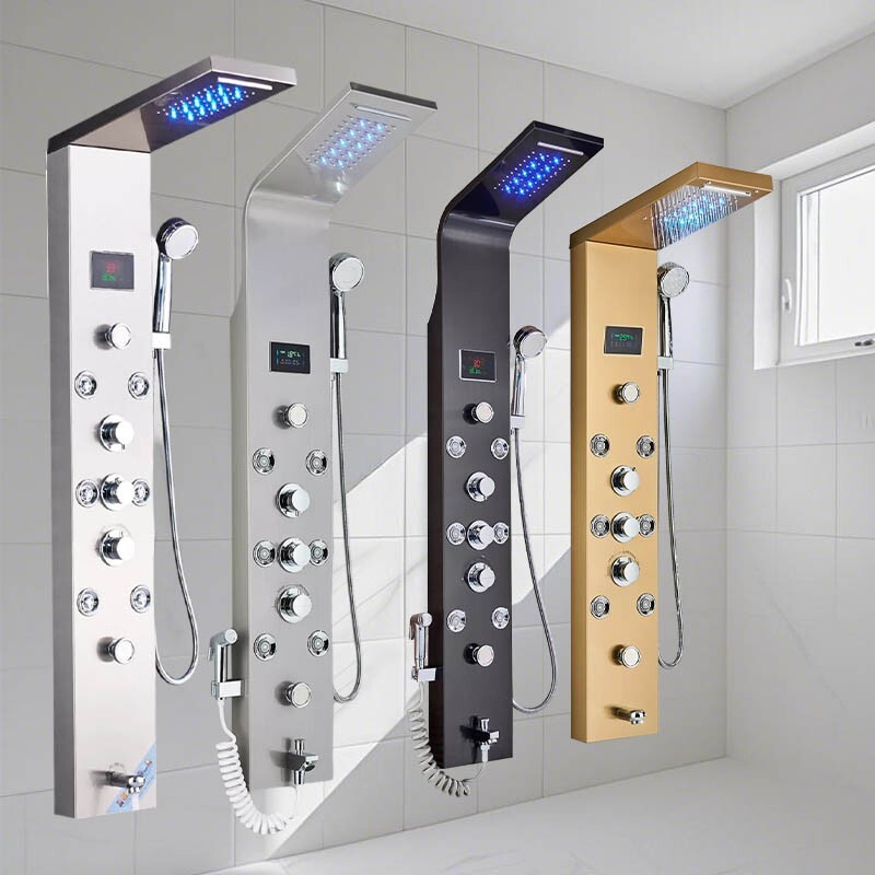 ELLO&ALLO LED Stainless Steel Shower Panel Tower Massage System Sprayer Jets