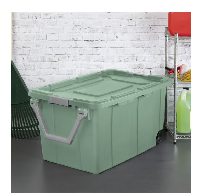 2 pack Sterilite Extra Large Storage Bin, 40 Gallon Wheeled with Handle, Green
