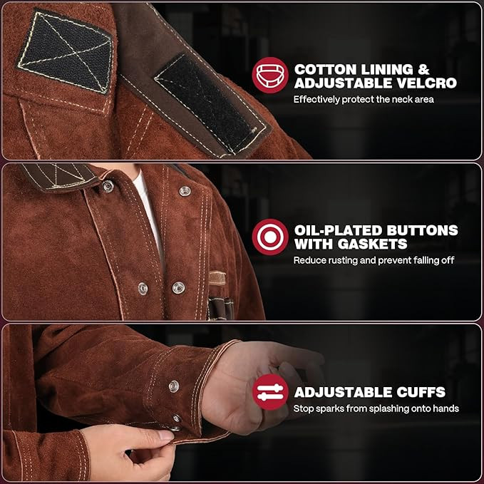 Flame Resistant Leather Welding Jacket Cowhide Leather Jacket Heavy Duty Welder