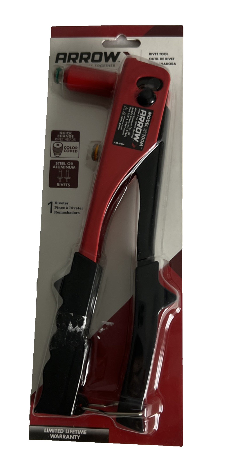 Arrow One-Handed Swivel Riveter Tool RT100M Molded Grip 100% Steel Red E25