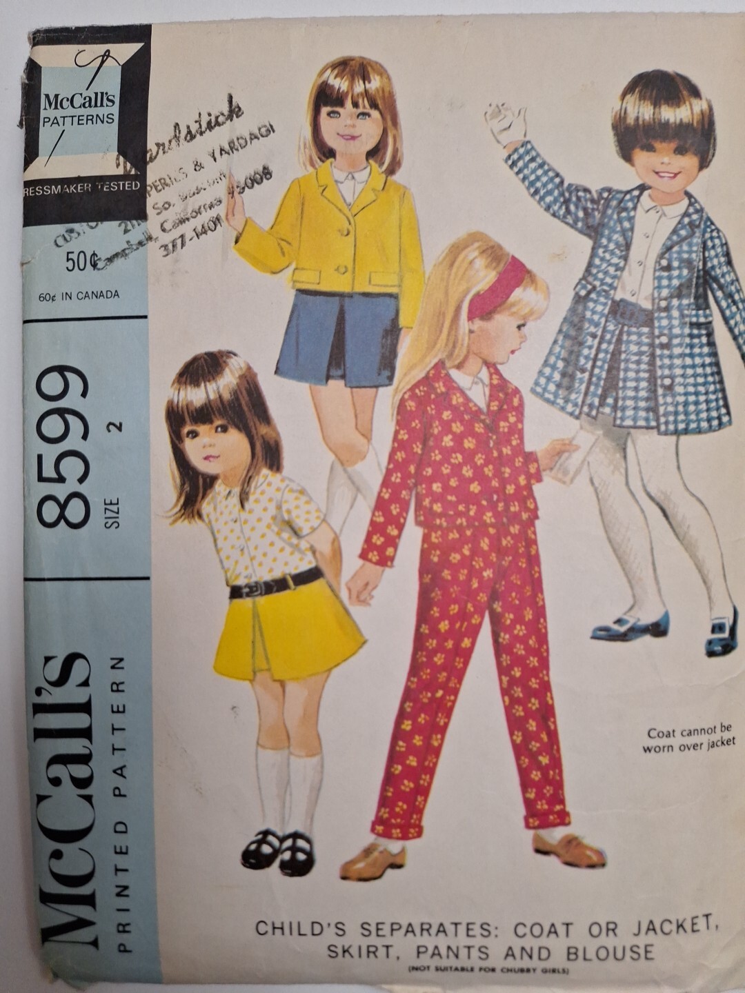Coat Jacket Skirt NO PANTS Blouse Top Girls 2 2T McCalls 8599 Sewing Pattern Cut
