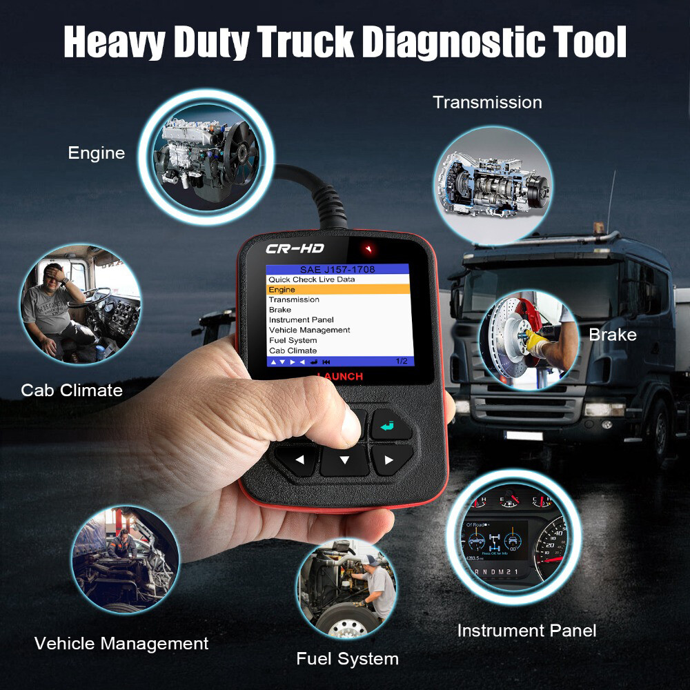 LAUNCH SCANNER CR-HD HEAVY DUTY TRUCK DIAGNOSTIC TOOL OBD2 CODE READER 6&9PIN