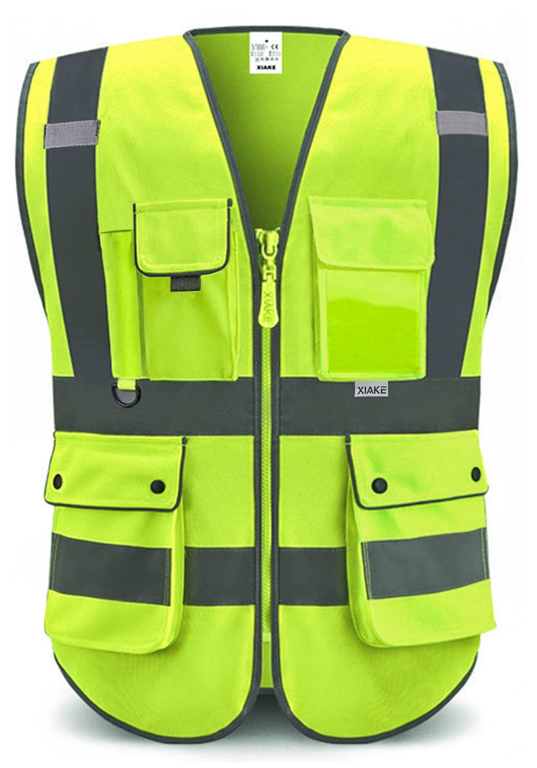 XIAKE 8 Pockets High Visibility Class 2 Reflective Safety Vest Large, Yellow
