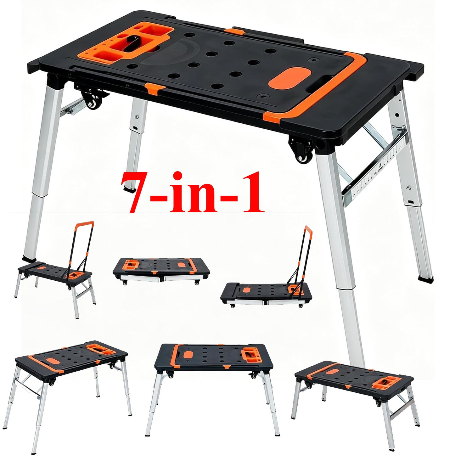 7-in-1 Folding Workbench Versatile Work Hand Truck with Wheels for Home Garage